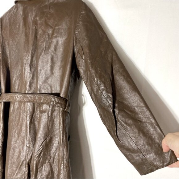 Vintage Brown Leather Belted Jacket XS - Picture 12 of 14